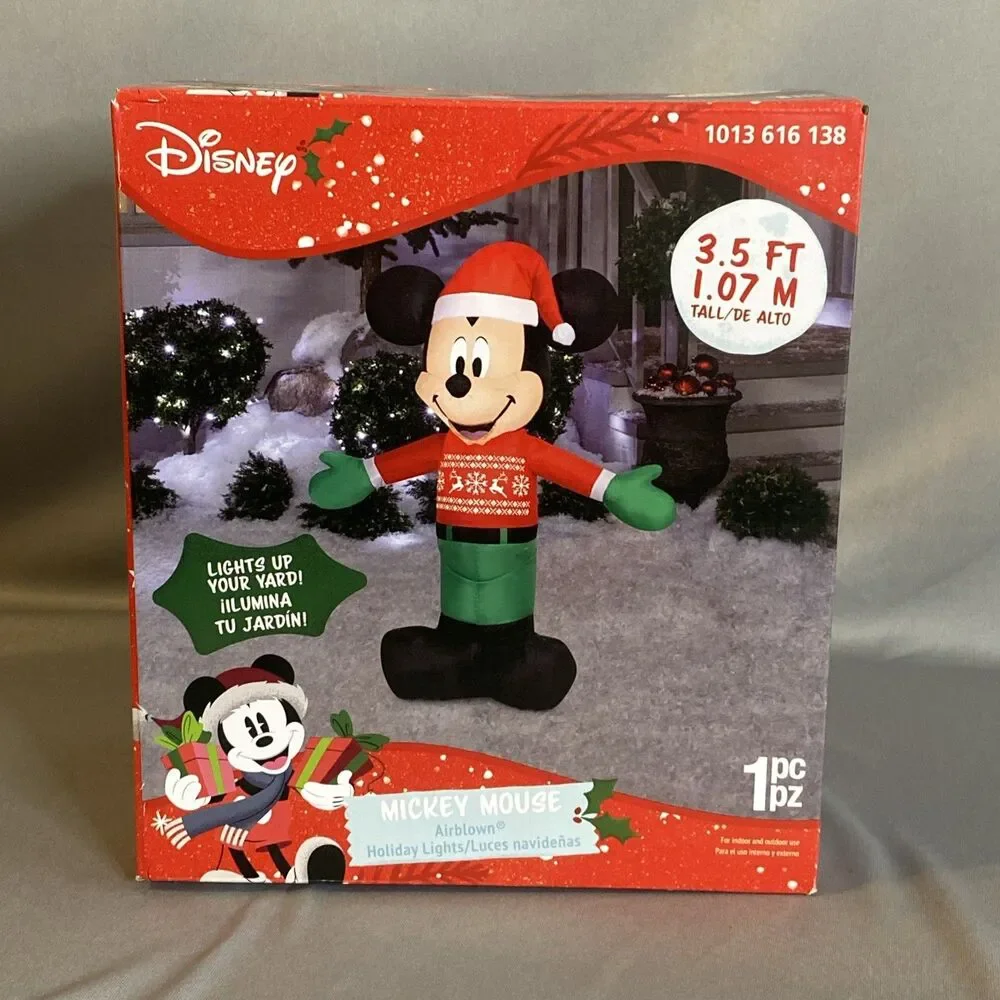 NEW Disney Christmas Mickey Mouse Santa Claus 3.5’ Airblown Inflatable Light Box